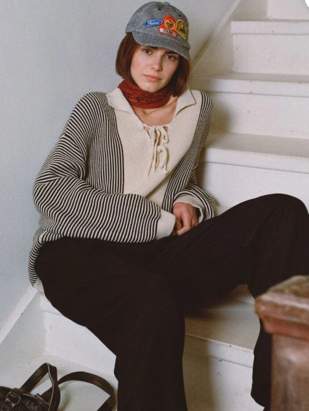 Found Tabas Tie-Knit Collared Sweater - XL
